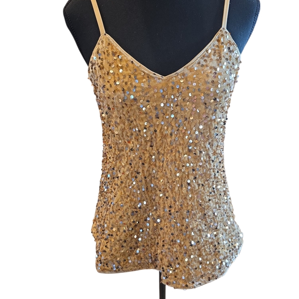 Gold Sequin Sleeveless Fitted Camisole